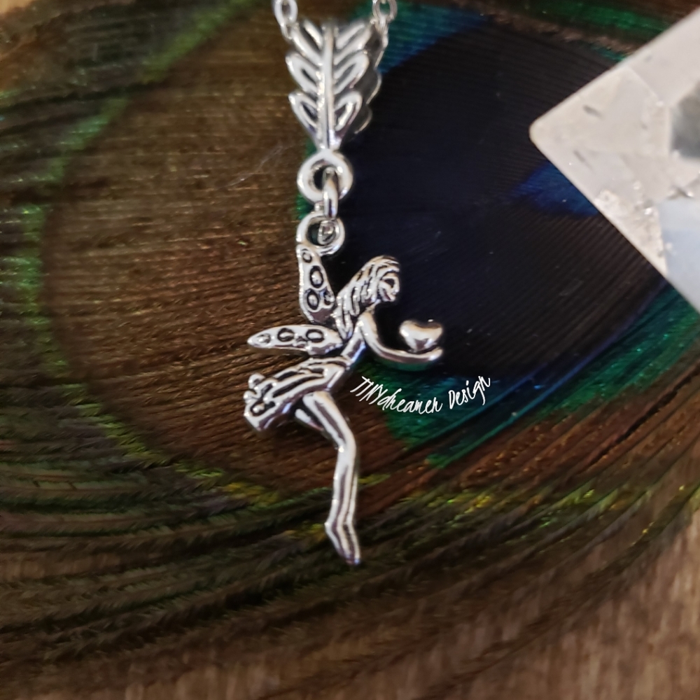 Silver Fairy Pendant 925 Necklace Fairycore~Leaf~Heart~Fantasy~Faerie necklace
